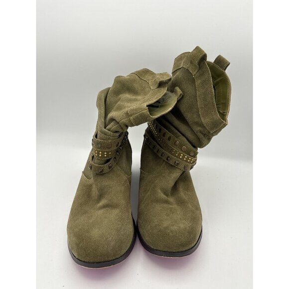 Twiggy London Womens Suede Leather Upper Studded Boots Size 7 Olive Green - Picture 3 of 5